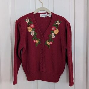 Vintage Marc Lewis Embroidered Floral Sweater MEDIUM Cottagecore Preppy Holidays